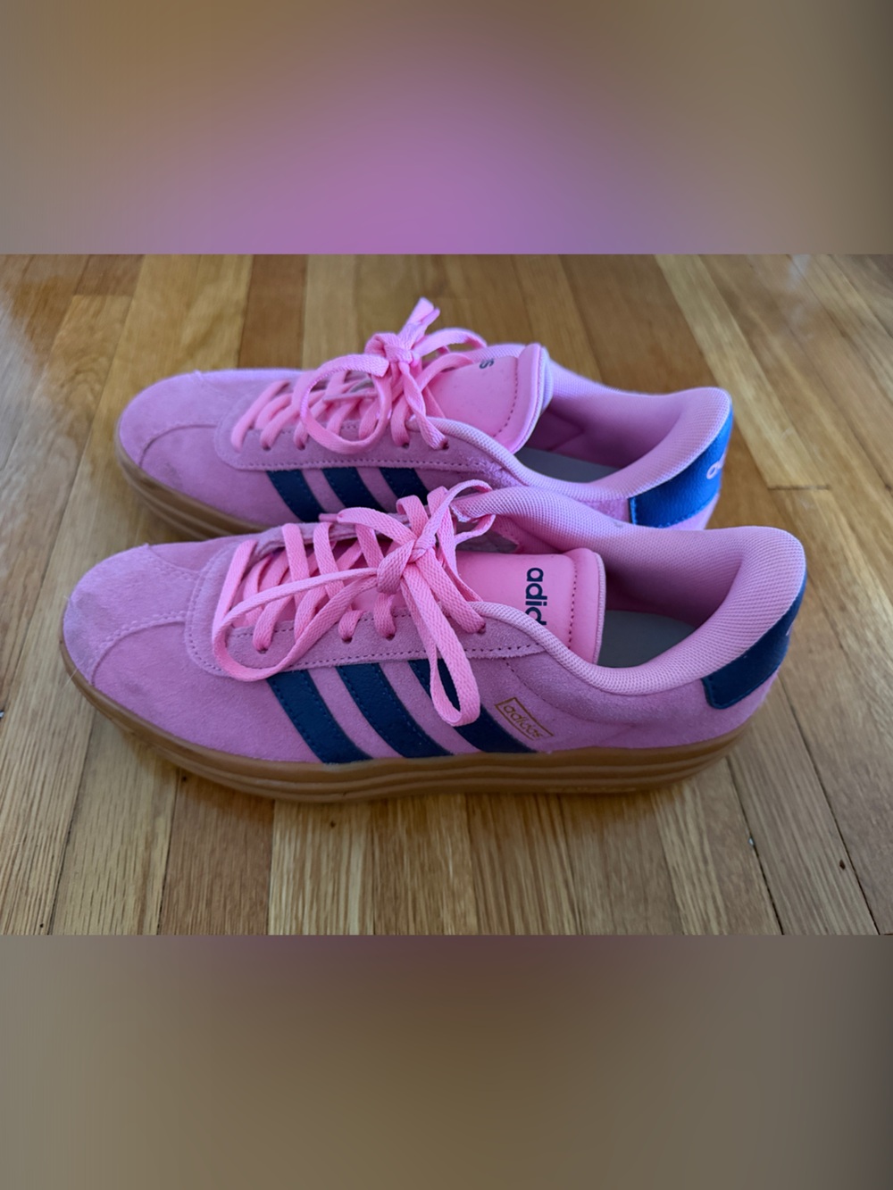 adidas Pink Suede Sneakers with Navy Three Stripes